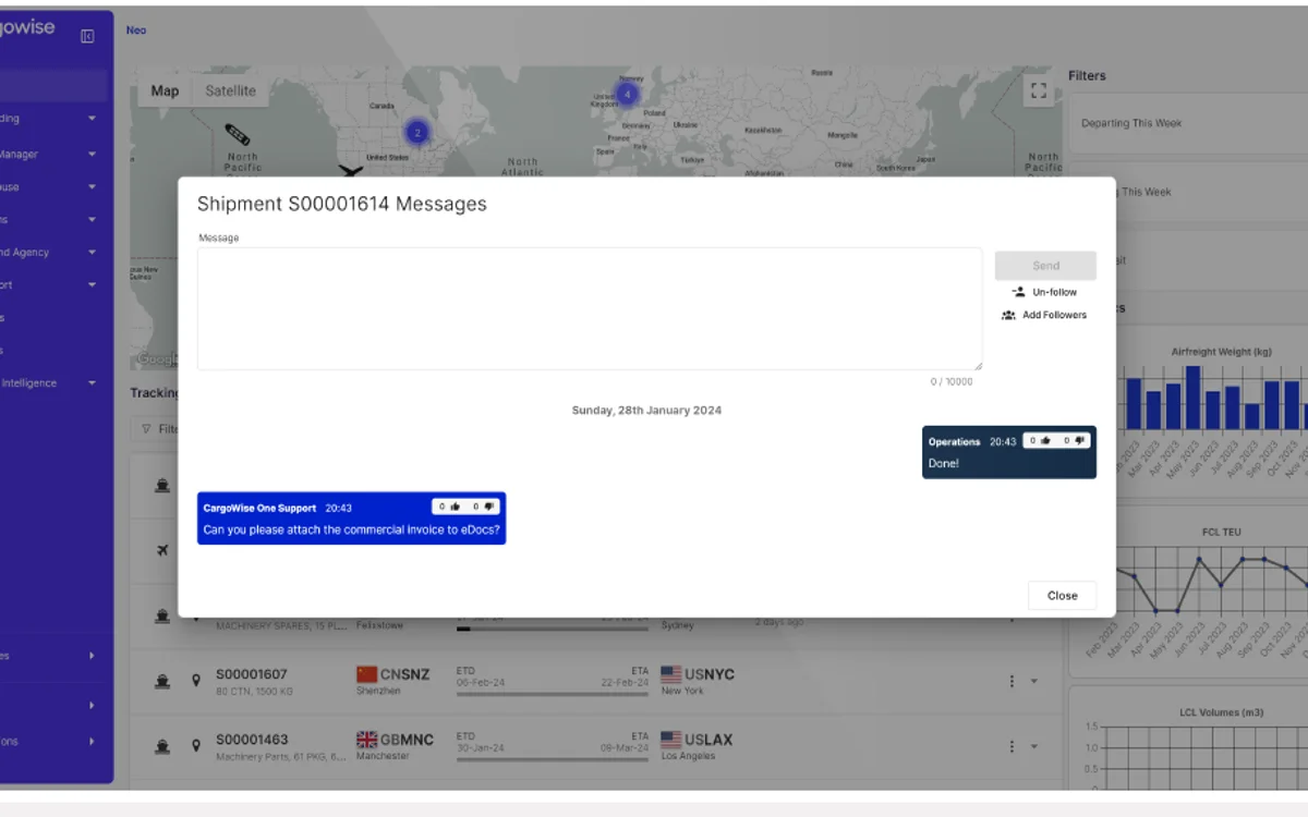 CargoWise Neo forwarder portal dashboard notifications